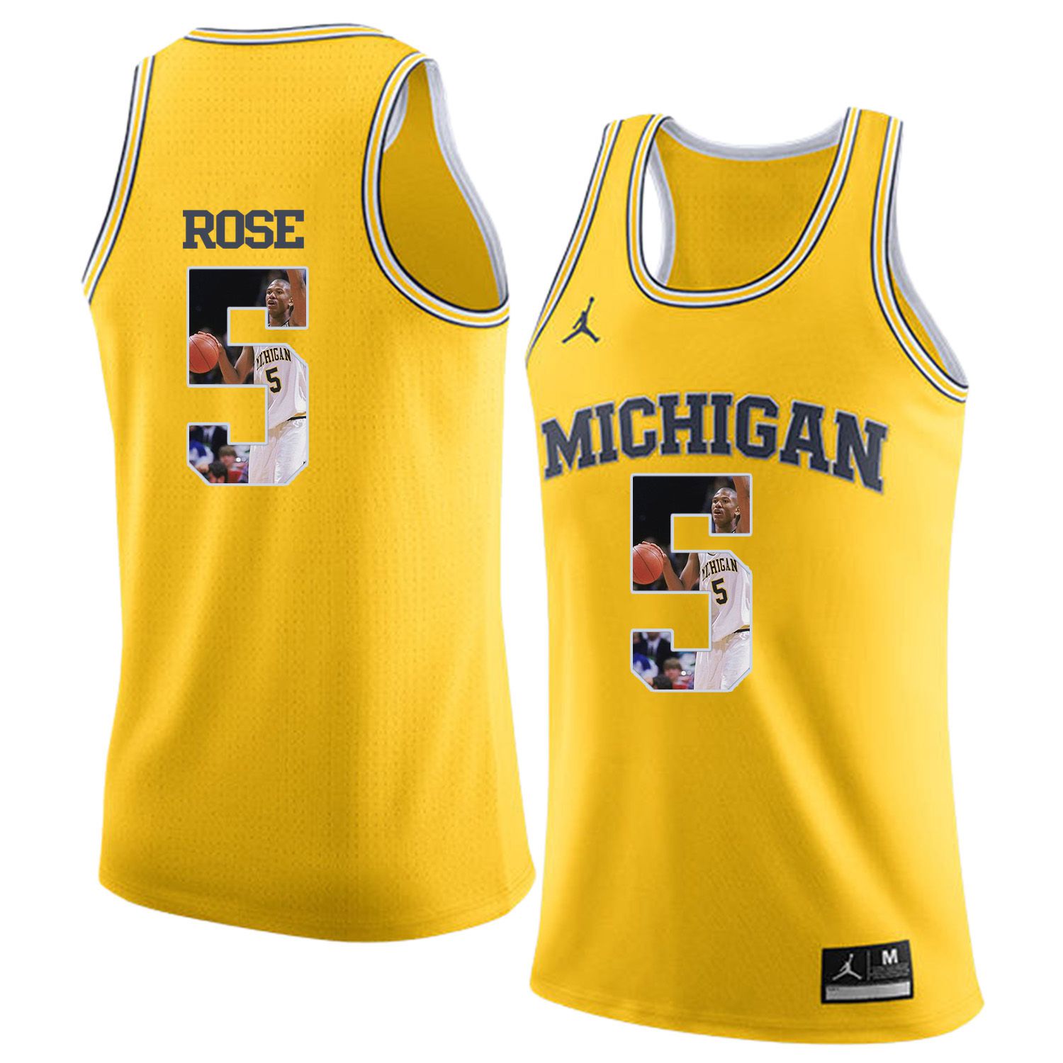 Men Jordan University of Michigan Basketball Yellow #5 Rose Fashion Edition Customized NCAA Jerseys->customized ncaa jersey->Custom Jersey